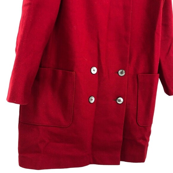 Vintage 80s Red Wool Mod Pea Mock Neck Mother of Pearl Button Beau Brem Coat USA - Picture 3 of 11